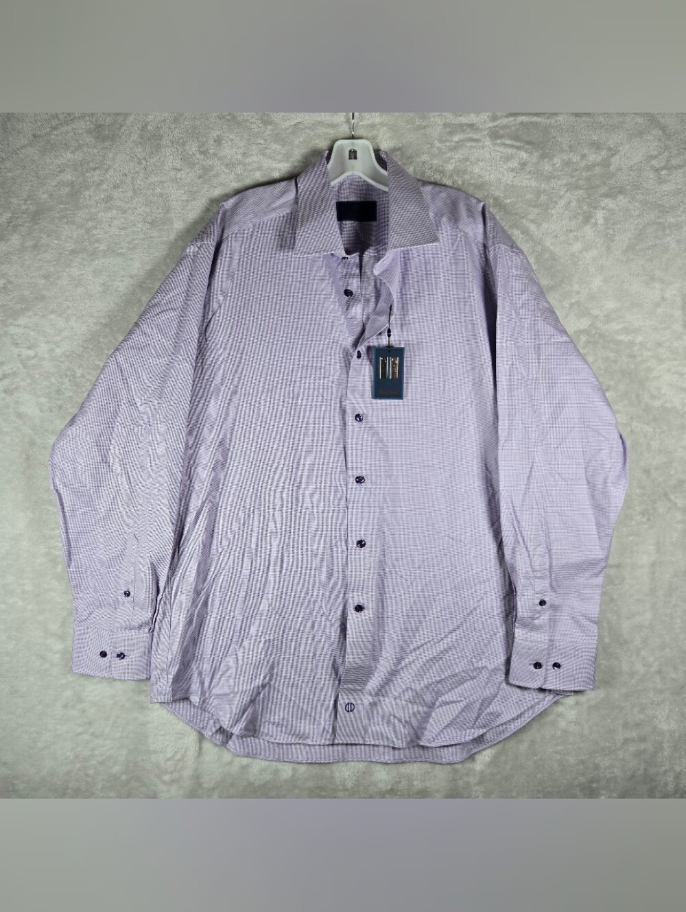David Donahue Dress Shirt Mens Size 17 34/35 Purple Micro Square Long Sleeve NWT